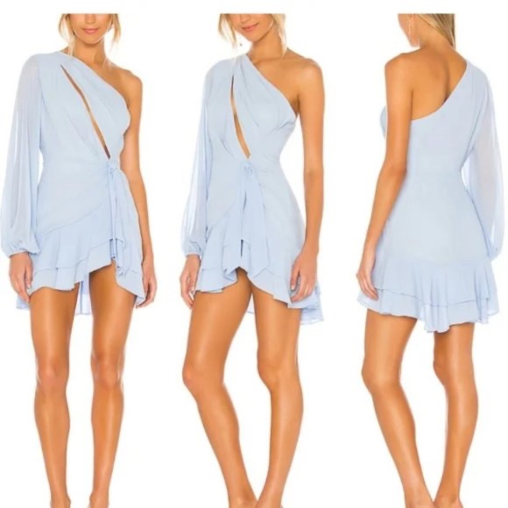 Michael Costello Light Blue One-Shoulder Mini Dress